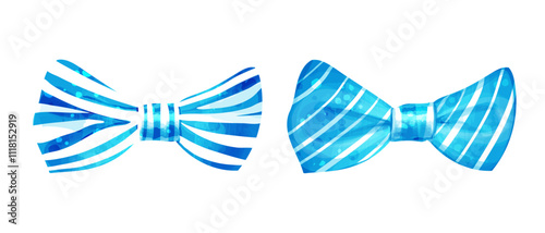 Blue Bow Tie. Vector watercolor set of illustration of men's clothing accessory