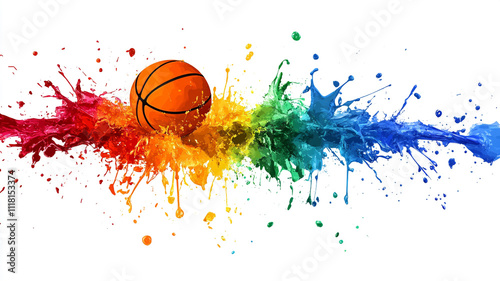 Basketball with colourful splashes on a white background photo