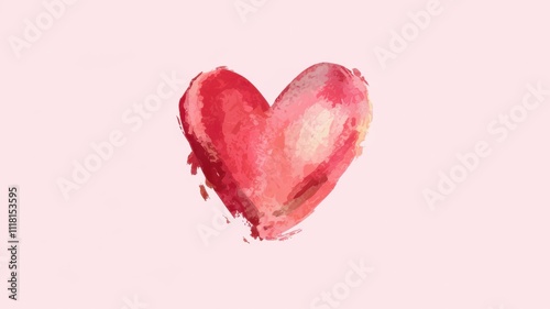 Red watercolor heart representing love and affection on pink background