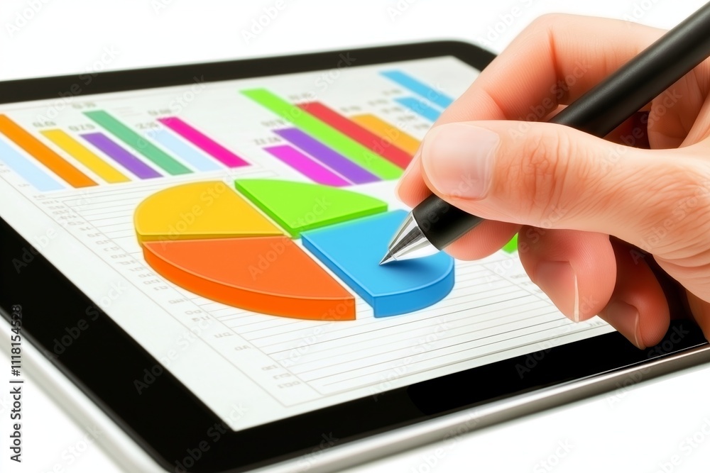 Stylus interaction with dynamic charts on a digital tablet in a modern workspace