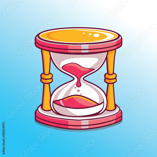 A vector illustration cartoon of  a red and yellow sand castle with red and white sand in the middle