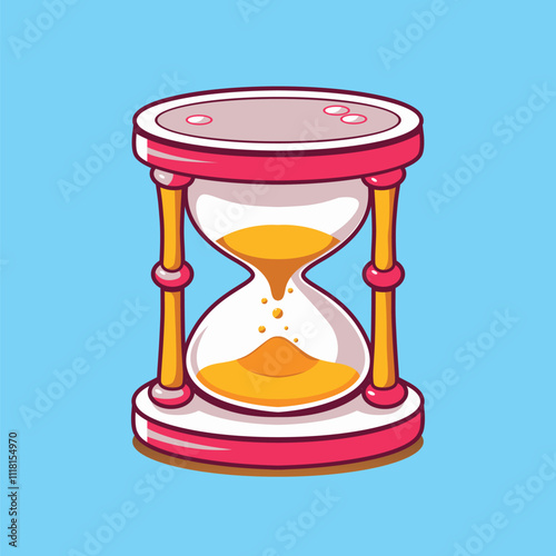A vector illustration cartoon of a red and yellow sand castle with gold and yellow sand in the middle