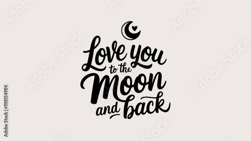 Love you to the moon and back lettering with crescent moon and heart
