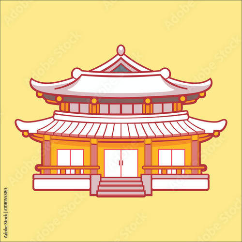 A vector illustration of Korean home building with a yellow background