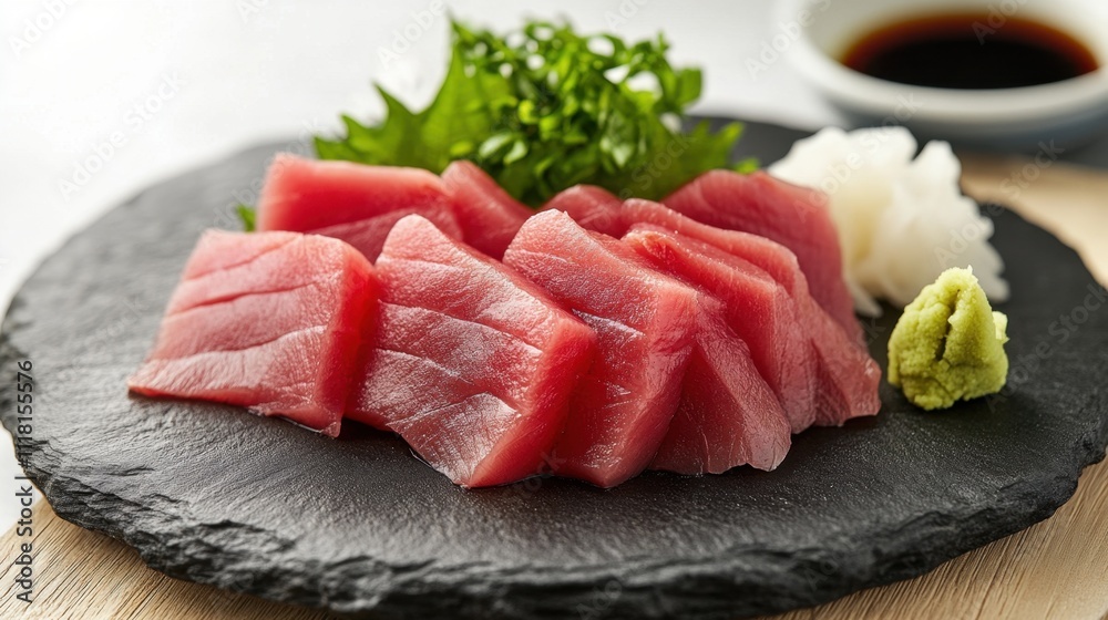 Fresh Slices of Tuna on a Stone Plate Fresh Slices of Tuna on a Stone Plate