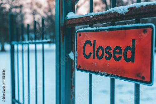 School playground remains empty due to extreme weather and closure sign hangs on the gate