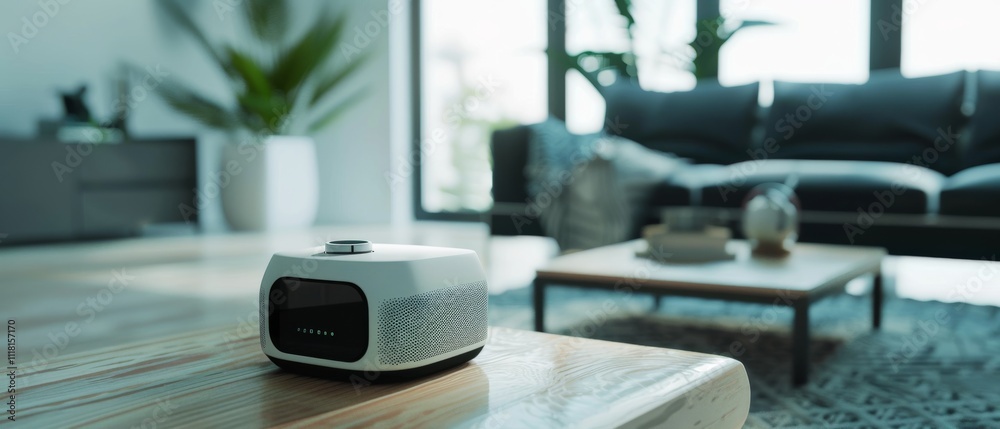 A modern living room with sleek, stylish furniture and a hi-tech speaker, bathed in gentle daylight, exudes contemporary elegance. A modern living room with sleek, stylish furniture and a hi-tech speaker, bathed in gentle daylight, exudes contemporary elegance.