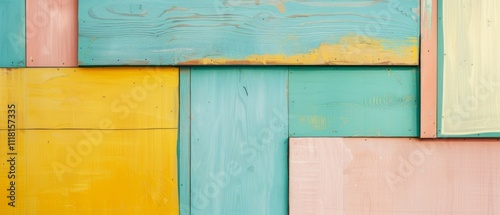 A vibrant panel of pastel-colored wooden planks captures the essence of rustic artistry with a modern twist.