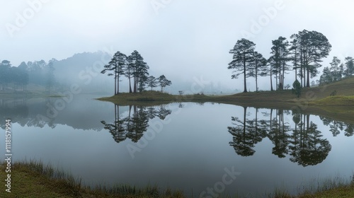 pang ung , reflection of pine tree in a lake , meahongson , Thailand