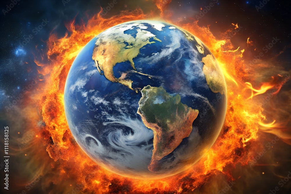 The world burning. Planet earth and the global warming challenge. Generated with artificial intelligence. The world burning. Planet earth and the global warming challenge. Generated with artificial intelligence.