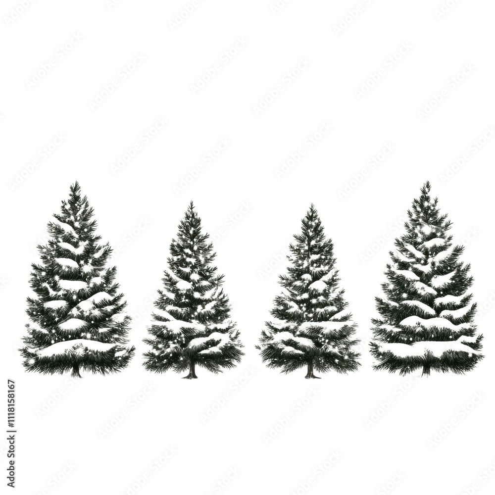 Obraz premium Four Snowy Pine Trees at Night
