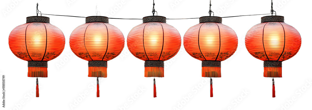 A collection of vibrant Chinese New Year red lanterns on a transparent background, symbolizing good fortune, joy, and celebration, perfect for festive, traditional, and cultural themes during the Chin