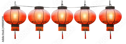 Obraz na płótnie A collection of vibrant Chinese New Year red lanterns on a transparent background, symbolizing good fortune, joy, and celebration, perfect for festive, traditional, and cultural themes during the Chin w salonie