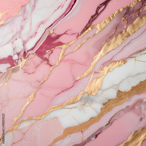 A luxurious natural emerald pink marble texture, with intricate gold veins creating an elegant and rich pattern Perfect for high-end design projects photo