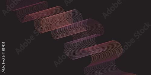 Modern multicolor wave of light is displayed on black background, Abstract wavy lines and neon glow on a black background, soundwave on a dark reflective surface.	