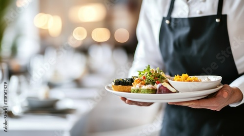 Fototapeta Naklejka Na Ścianę i Meble -  Waiter Serving Delicious Appetizers