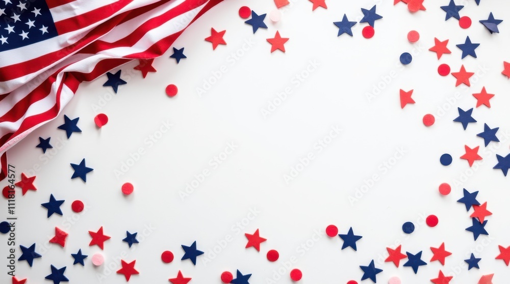 Festive patriotic USA flag border. American flag for national holidays. US banner or frame Festive patriotic USA flag border. American flag for national holidays. US banner or frame