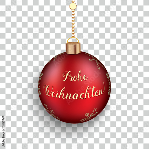 Rote Christbaumkugel Text Frohe Weihnachten, transparenter Hintergrund