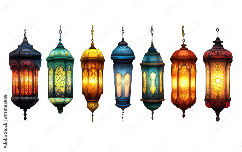 Obraz premium Colorful Decorative Lanterns on Transparent Background