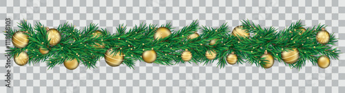 Ein grüne Adventskranz mit goldenen Weihnachtskugeln, transparenter Hintergrund