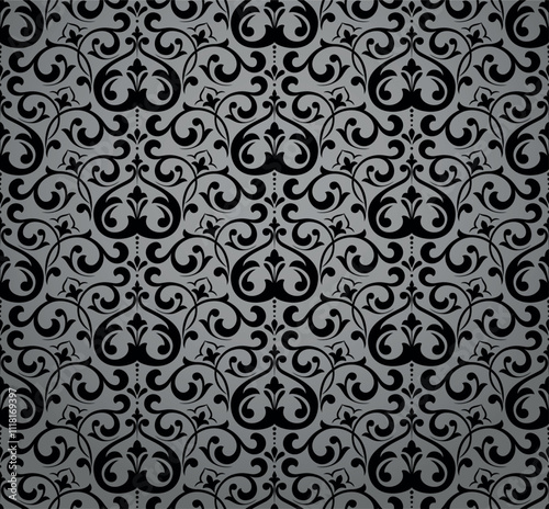 Floral pattern. Vintage wallpaper in the Baroque style. Seamless vector background. Gray and black ornament for fabric, wallpaper, packaging. Ornate Damask flower ornament