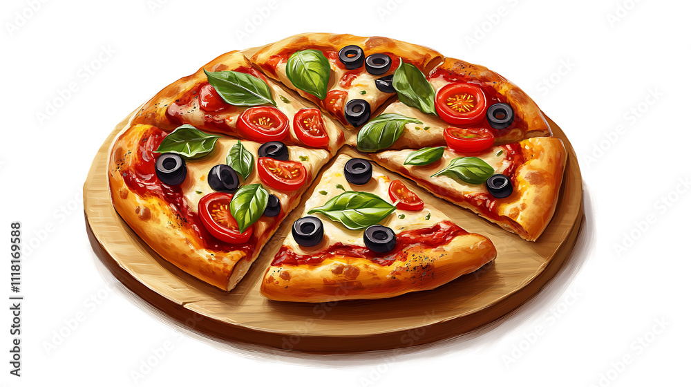 Delicious Fresh Pizza With Ham And Cherry Tomatoes Delicious Fresh Pizza With Ham And Cherry Tomatoes