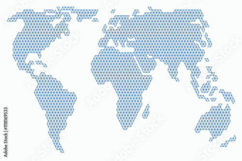 Triangle shape world map on white background.