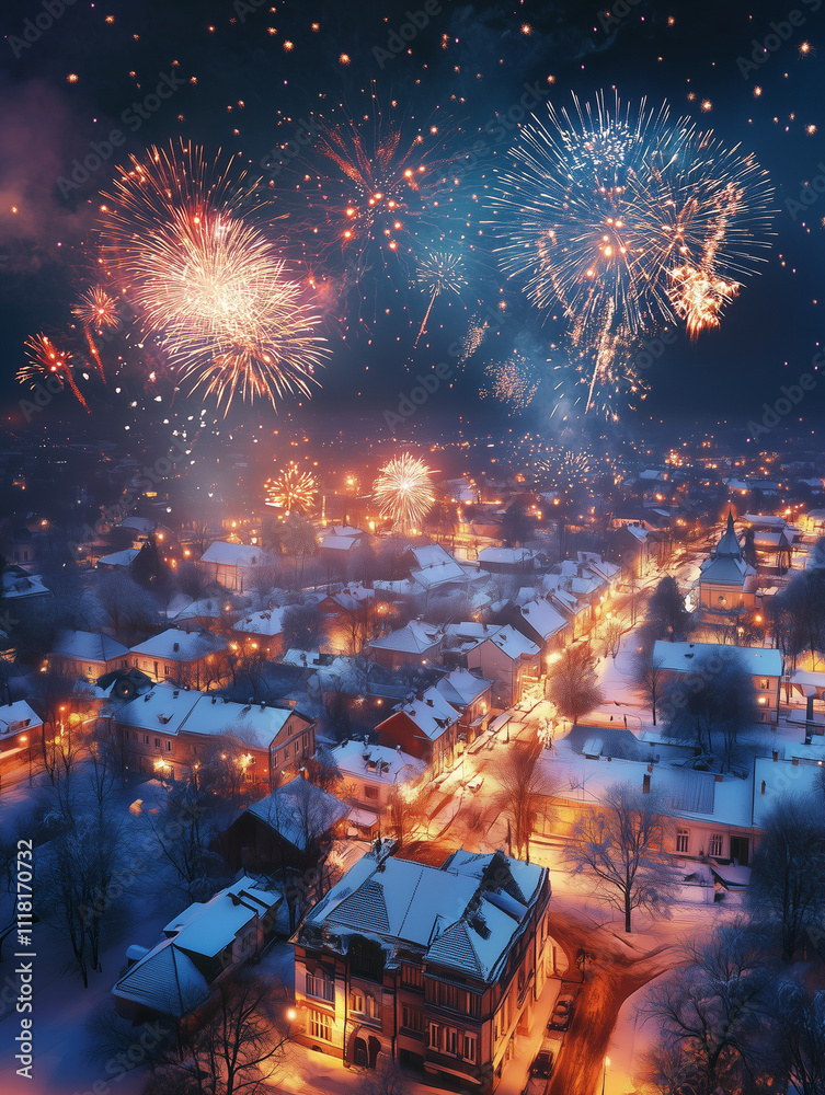 fireworks over village in the alps fireworks over village in the alps