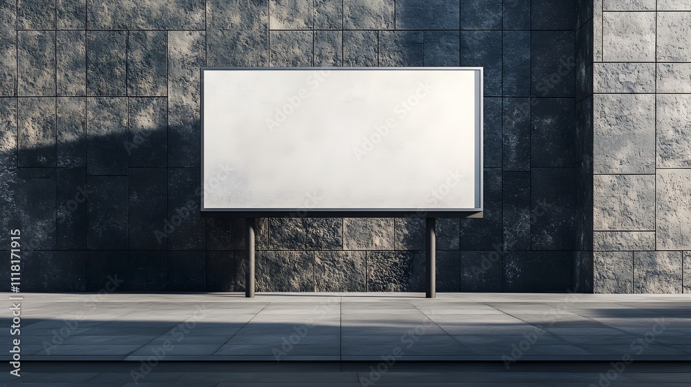 Blank Square Billboard Against Stone Wall Blank Square Billboard Against Stone Wall