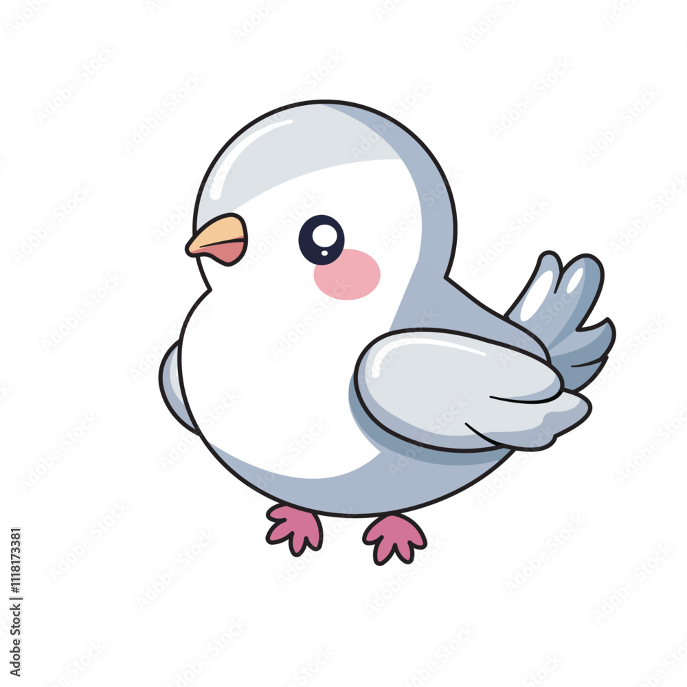 Cute Bird Cartoon Kawaii Sticker. Character Vector Illustration Cute Bird Cartoon Kawaii Sticker. Character Vector Illustration
