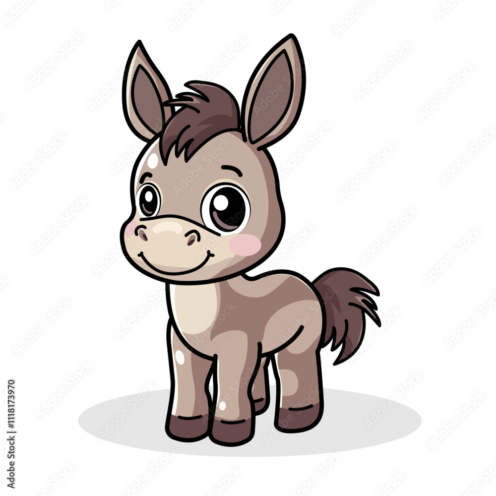 Cute Donkey Cartoon Kawaii Sticker. Character Vector Illustration Cute Donkey Cartoon Kawaii Sticker. Character Vector Illustration