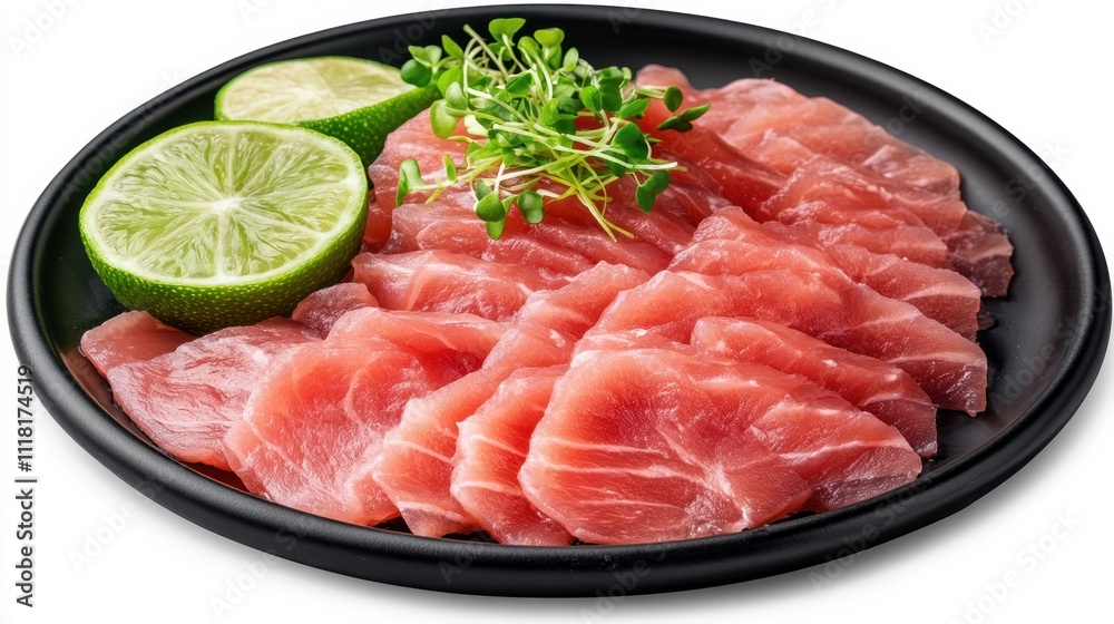 Fresh Sliced Tuna Sashimi with Lime Garnish Fresh Sliced Tuna Sashimi with Lime Garnish
