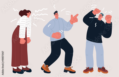 Vector illustration of the concept of a collection of very angry people, both men and women, arguing