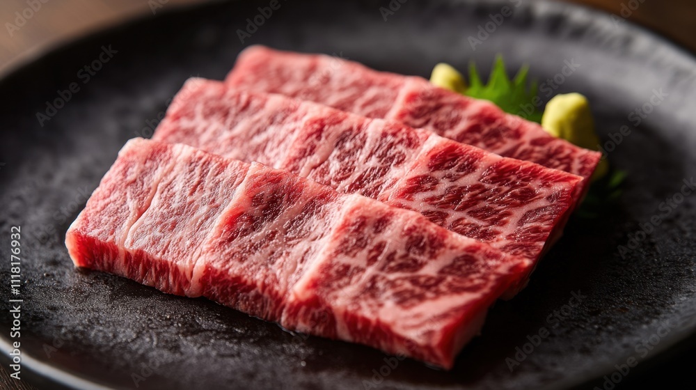Close-Up of Delicious Wagyu Sushi Piece