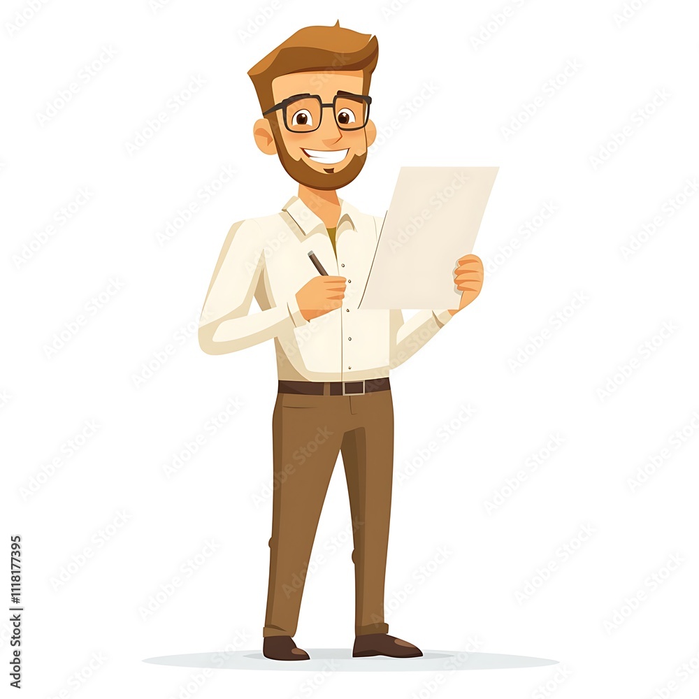 Cartoon worker holding a business proposal on a white background Cartoon worker holding a business proposal on a white background