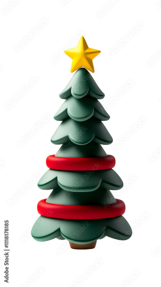 3D Rendered Christmas Tree with Red Ornaments and Yellow Star 3D Rendered Christmas Tree with Red Ornaments and Yellow Star
