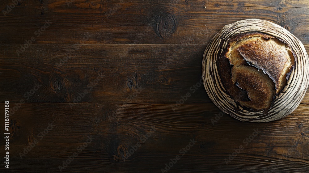Freshly Baked Homemade Tartine Bread on Wooden Surface Freshly Baked Homemade Tartine Bread on Wooden Surface
