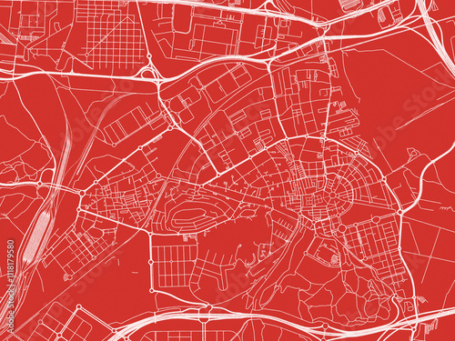 Christmas Map of Coslada, Spain in Snowy White on Festive Red Background. photo