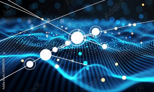Abstract Network Flow: Dynamic visualization of interconnected nodes and data streams, flowing across a digital landscape.  A captivating image representing global communication, data processing.