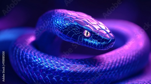 The neon-lit futuristic landscape is traversed by a glowing virtual pet snake.