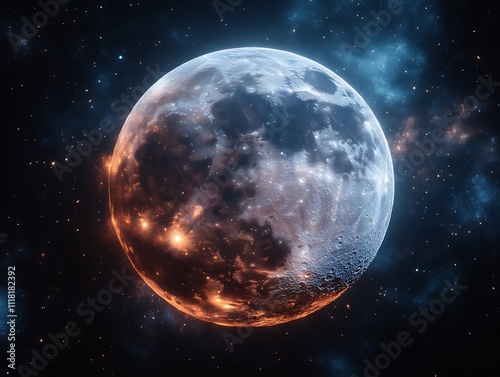 Celestial Body Partially Illuminated Showing Fiery Orange Glow