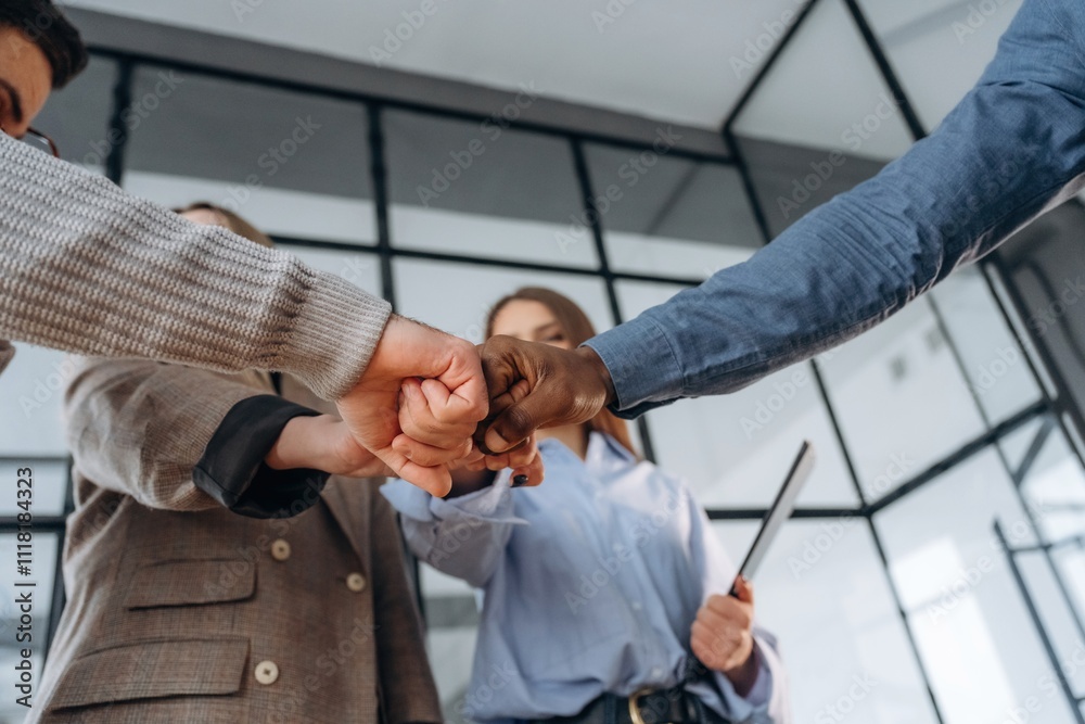 Happy to meet you, handshake. Professional workers are in the modern office together Happy to meet you, handshake. Professional workers are in the modern office together