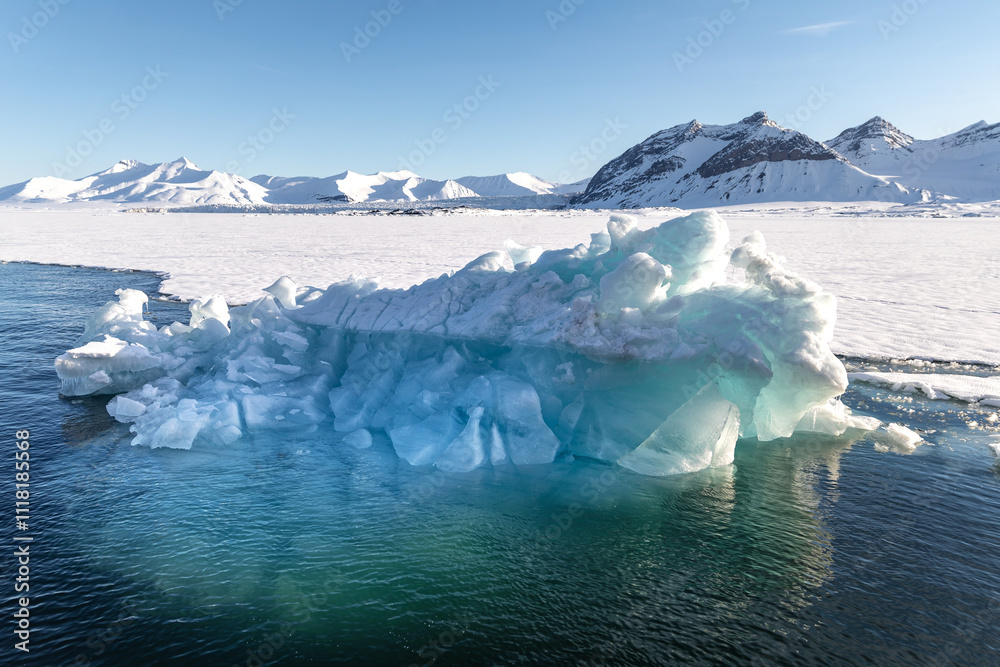 Φωτογραφία Blue glacial iceberg at the edge of the fast ice, Nordfjorden fjord