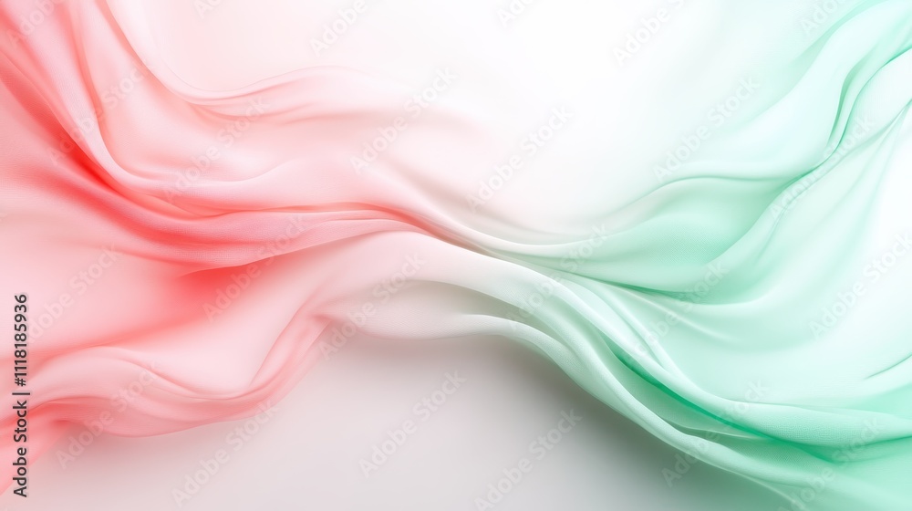 Flowing green and pink fabric softly merges against a white background, offering a harmonious blend of colors and gentle motion through gentle curves and overlap. Flowing green and pink fabric softly merges against a white background, offering a harmonious blend of colors and gentle motion through gentle curves and overlap.