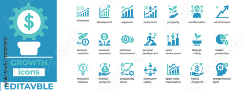 growth with this comprehensive icon set. Customizable, editable vector graphics for business, finance, marketing, and more. Perfect for presentations, reports, and websites

