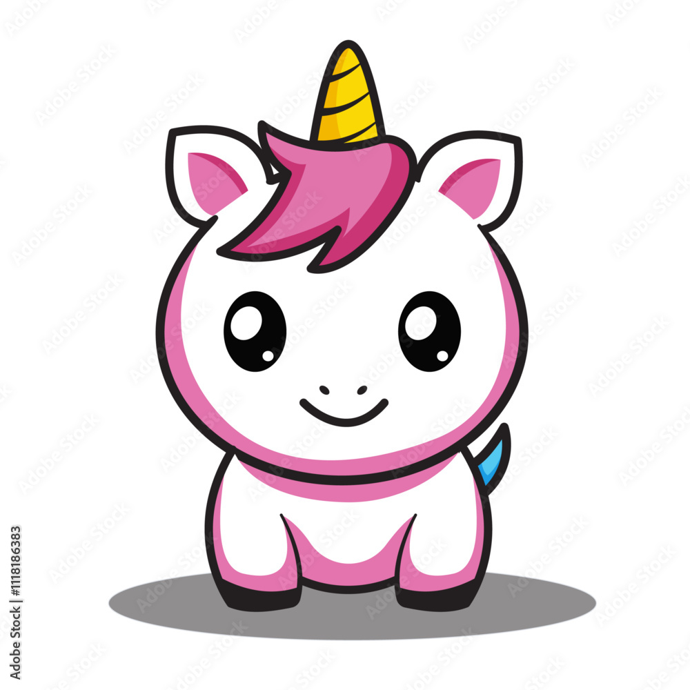 Cute Unicorn Cartoon Kawaii Sticker. Character Vector Illustration Cute Unicorn Cartoon Kawaii Sticker. Character Vector Illustration