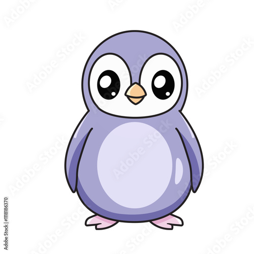 Cute Penguin Cartoon Kawaii Sticker. Character Vector Illustration