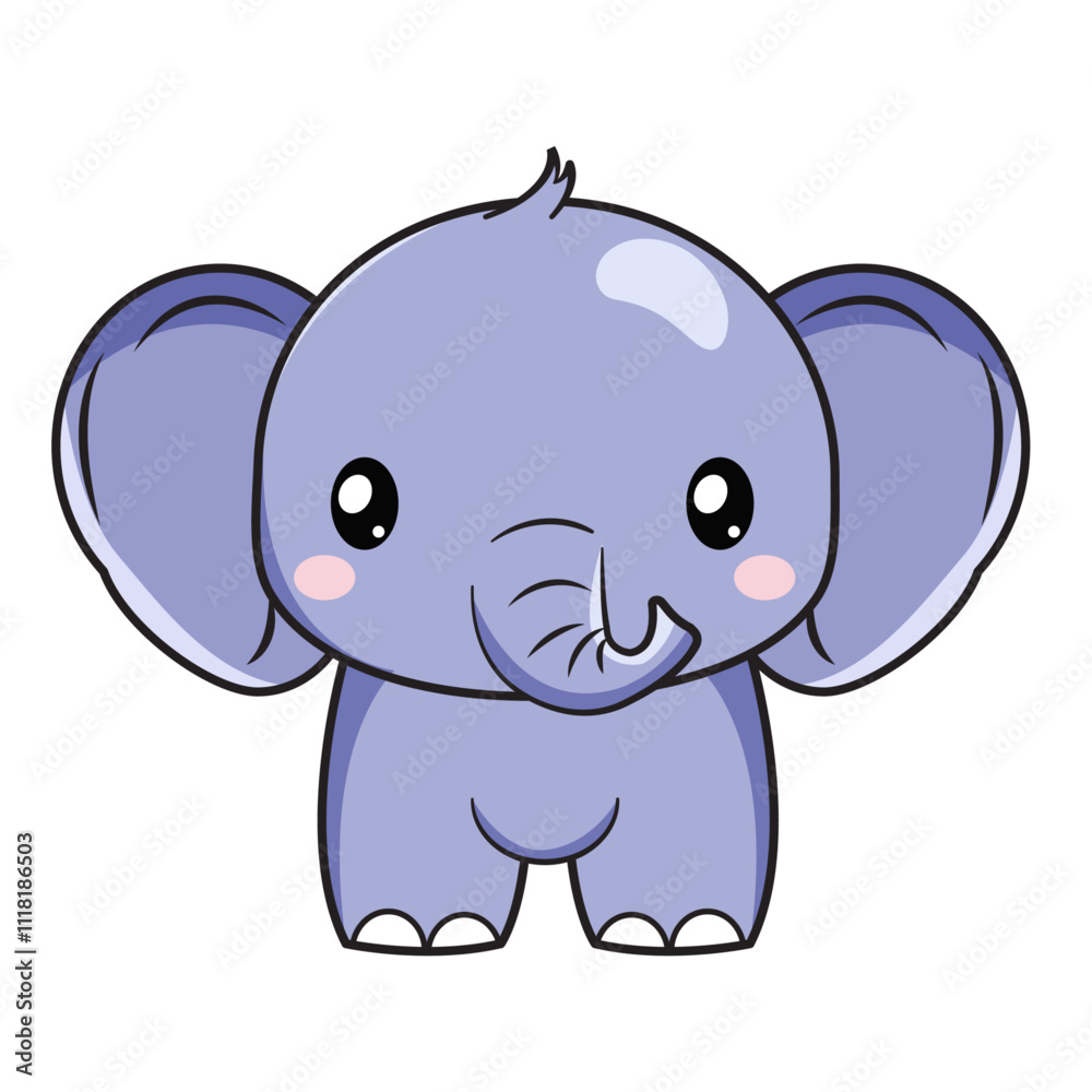 Cute Elephant Cartoon Kawaii Sticker. Character Vector Illustration Cute Elephant Cartoon Kawaii Sticker. Character Vector Illustration