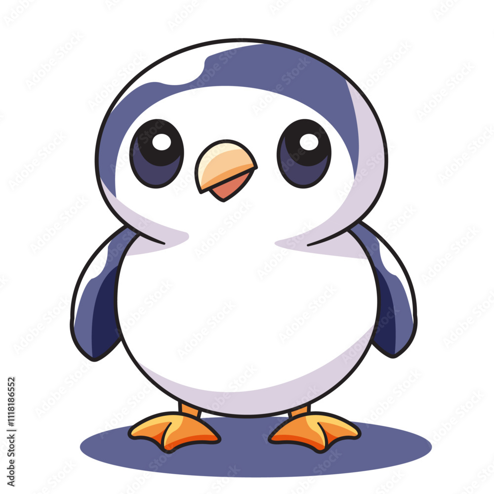 Obraz premium Cute Penguin Cartoon Kawaii Sticker. Character Vector Illustration