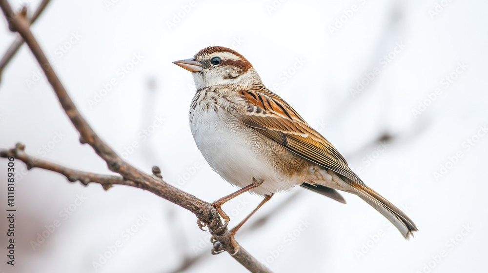 A small sparrow perched gracefully on thin branches against a soft, blurred background, showcasing its brown and white plumage with intricate patterns. A small sparrow perched gracefully on thin branches against a soft, blurred background, showcasing its brown and white plumage with intricate patterns.